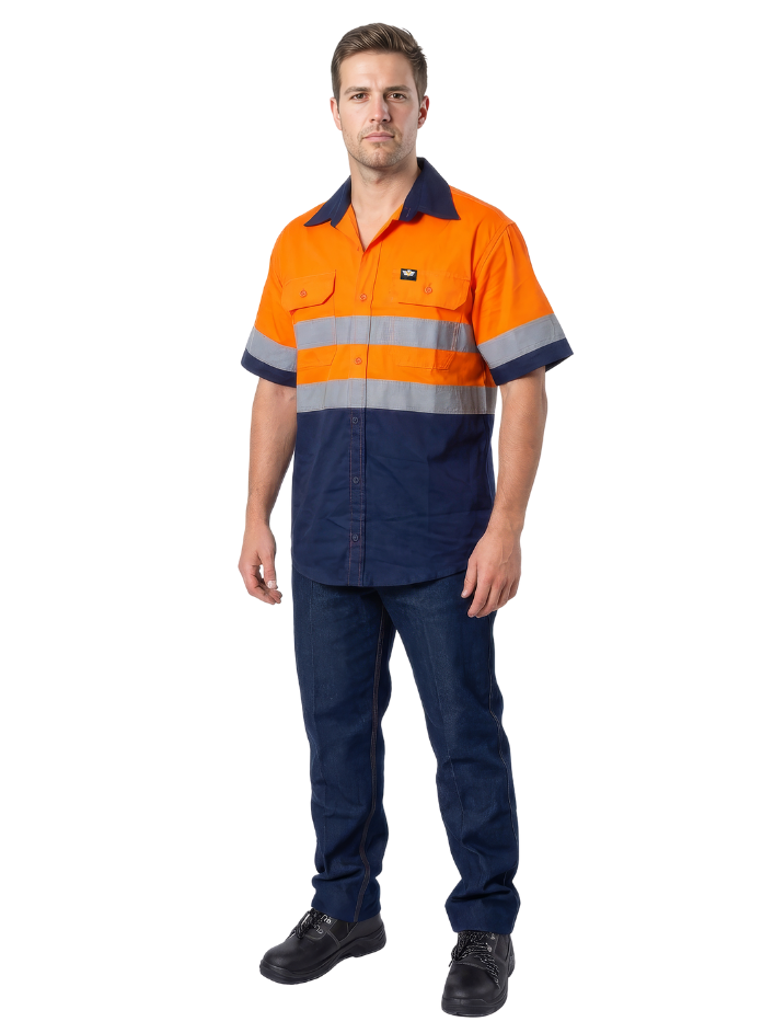 Hi Viz 100% Cotton Vented Short Sleeve Workshirt